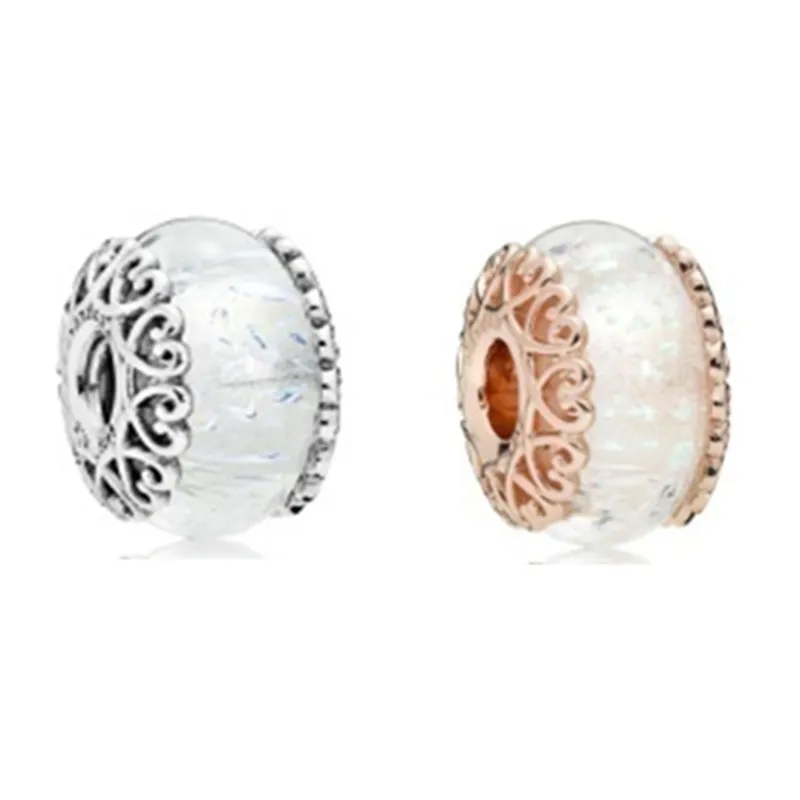Opalizujący biały róży złoto szklany urok nowy moda koraliki do biżuterii robienia srebra biżuteria dla kobiet DIY bransoletki Q0531