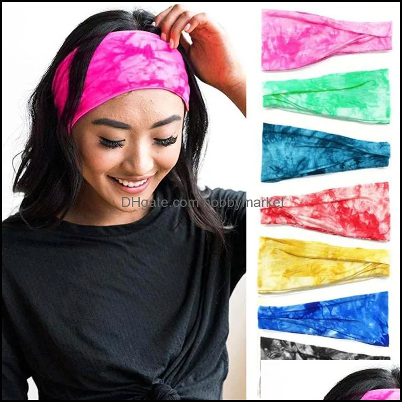 Headbands Hair Jewelry Cotton Tie Dye Cycling Yoga Sport Sweat Headband Men Sweatband For Women Bands Head Sports Safety Drop Delivery 2021