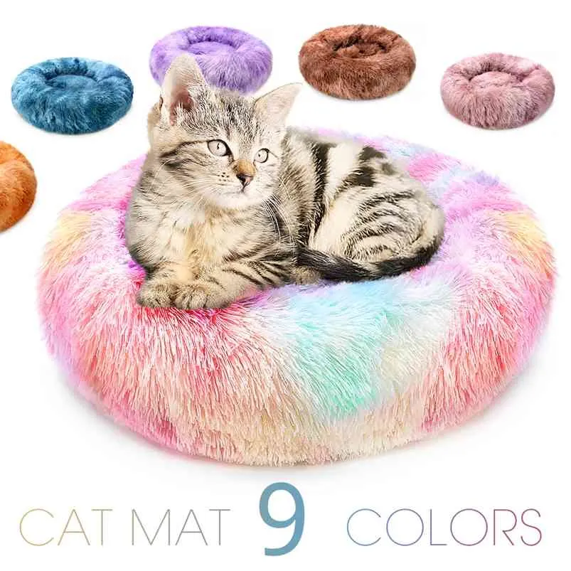 Rundes Katzenbett Warmes Schlafnest Weiches langes Plüsch für Hundekorb Haustierprodukte Kissenmatte Haustiere Sofa 210722