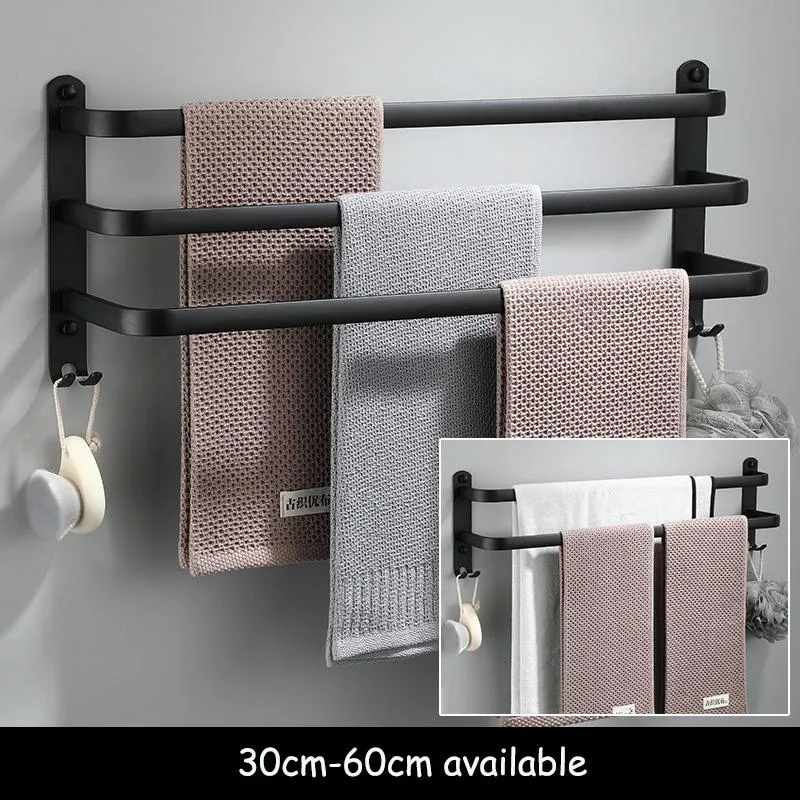 Premium Black Bathroom Towel Rack with Shelf Wall Mounted