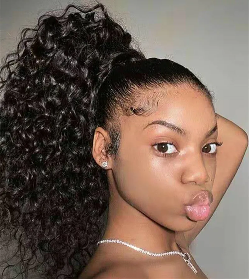 Cordon Kinky Curly Ponytail Cheveux Humains Non-Remy Extensions de Cheveux Indiens Pony Tail Pour Afro-Américain 140g livraison gratuite