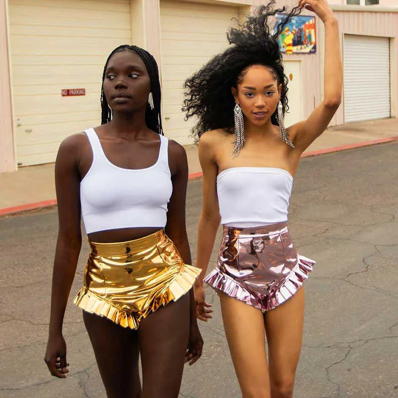 Shiny leather shorts store