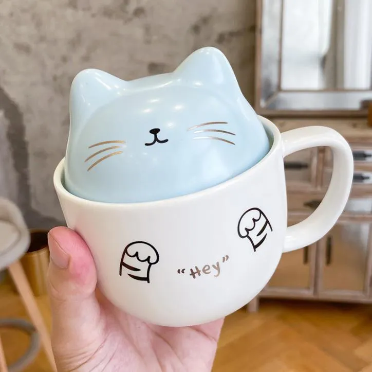 Creative stereo cat ceramic Mugs cute cartoon mug with spoon water cup student lovers cups home. Unique style SN6158