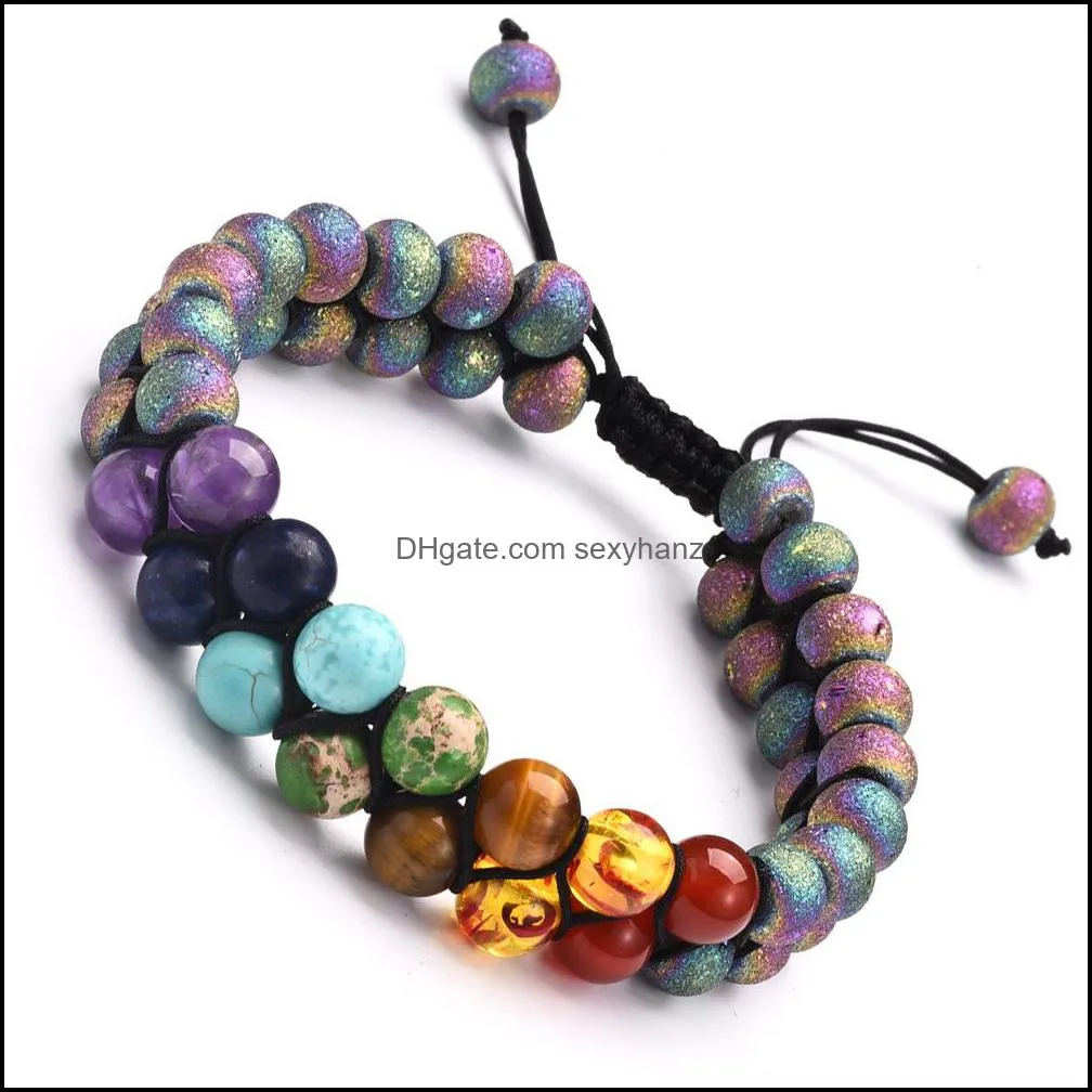 Lovers Gift New Seven Chakra Yoga Double Natural Stone Bracelet Double Row Energy Stone Braided Bracelet