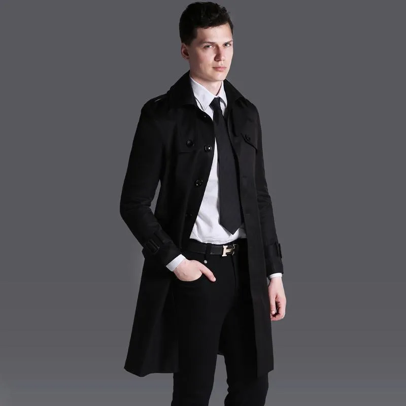 Trenchs pour hommes manteaux de style long hommes de luxe vestes solides à simple boutonnage et grande taille 6XL Springautomne homme coupe-vent