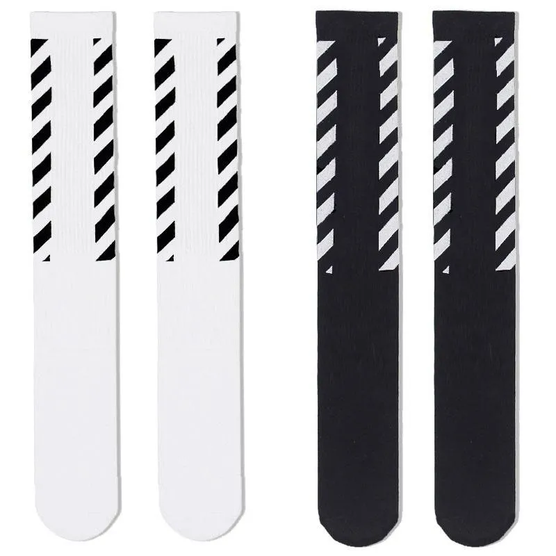 Men's Socks 2021 OFF Harajuku White Men Hip Hop Fashion Streetwear Knee High Long Skateboard Basketball Outdoor Sports