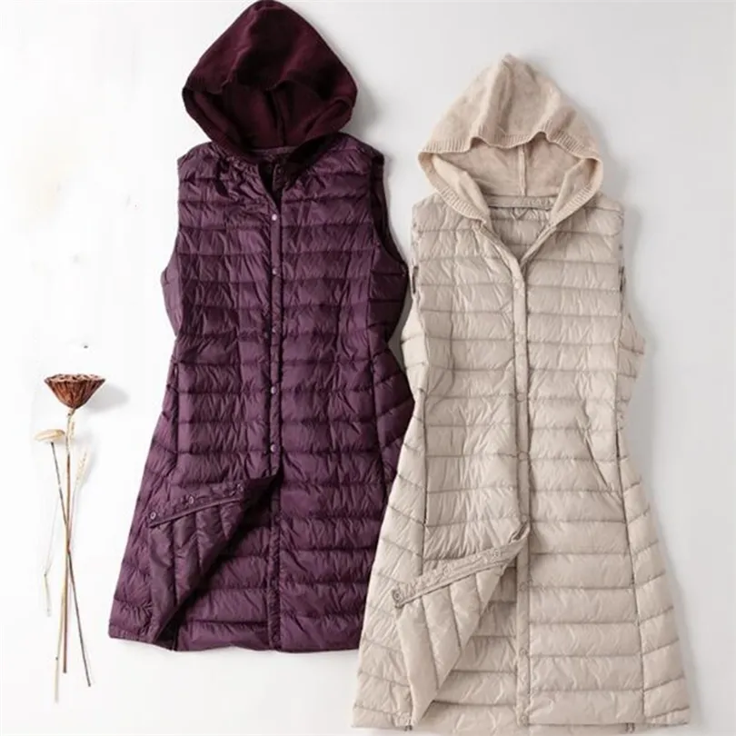 Sedutmo Winter Hooded Duck Down Vest Vrouwen Ultra Light Lange Jassen Casual Gilet Herfst Slanke Parkas ED1205 211011