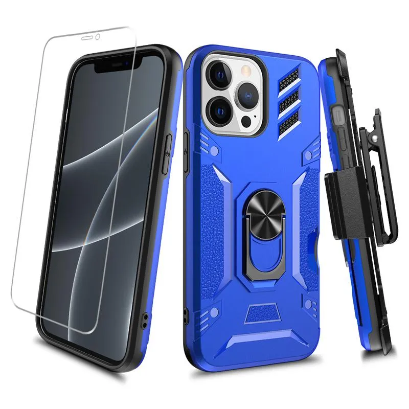 Grade Heavy Duty Phone Cases voor iPhone 13 12 11 PRO XR XS MAX X met Ring Stand Holster Belt Clip Card Houder Screen Protector