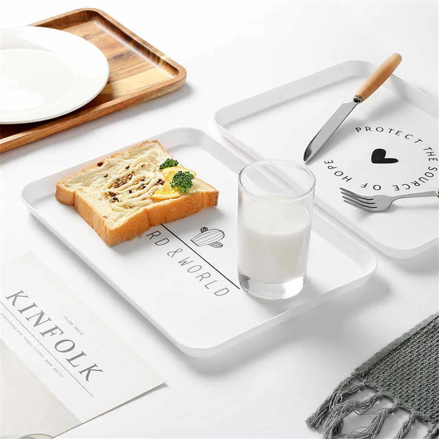 New Plastic Dessert Serving Tray Simple Dish Nordic Style Breakfast Plate White Rectangular Cosmetics Storage Tray