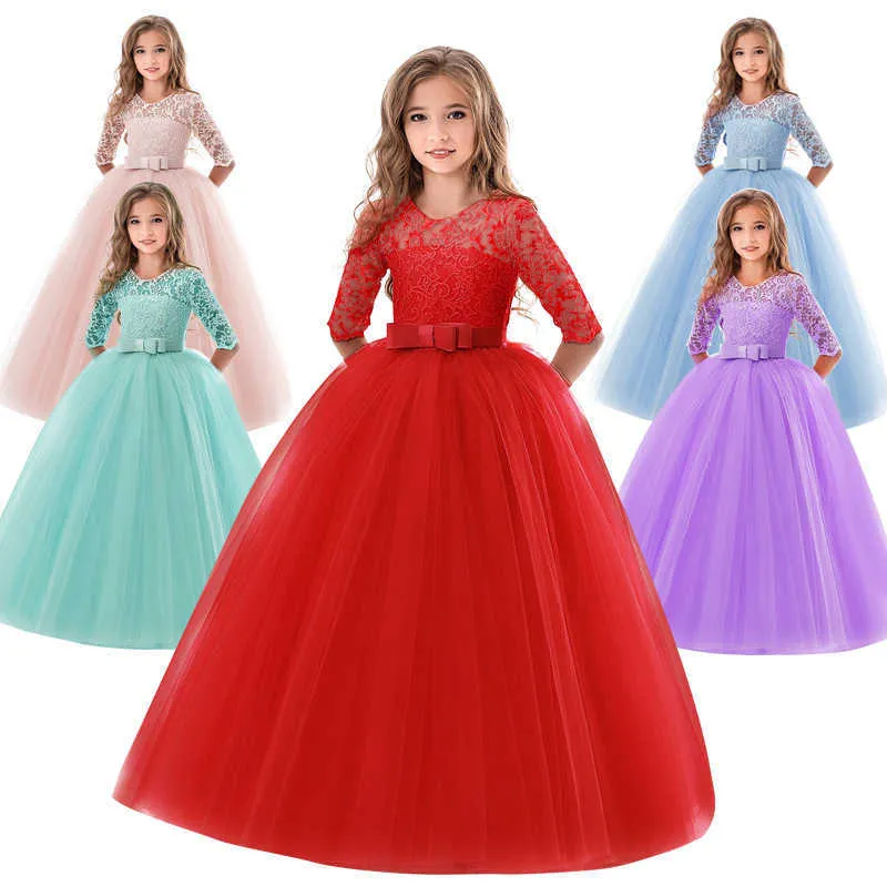 Robe pour filles jupe bouffante à manches longues Robe de princesse en dentelle