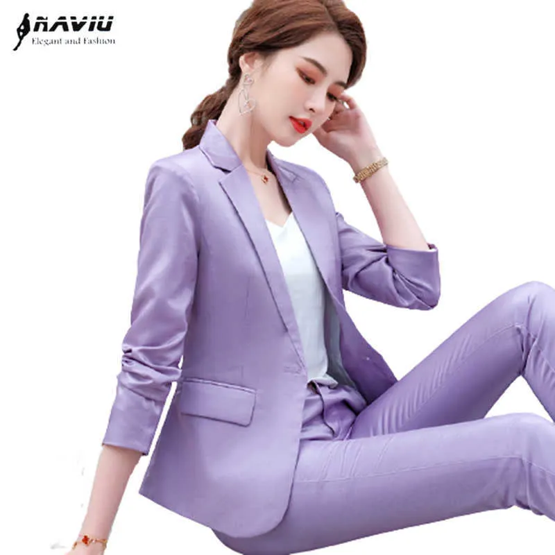 Costume violet haut de gamme tempérament mode formelle à manches longues blazer mince et pantalon bureau dames vêtements de travail d'affaires 210604