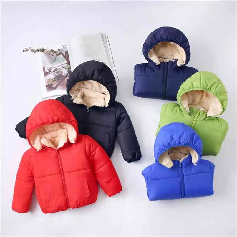 Arrivo Inverno Bambino Bambino Causale Fluff Solido Cappotto in cotone con cappuccio a maniche lunghe Unisex Cappotti dolci Abbigliamento per bambini 210528