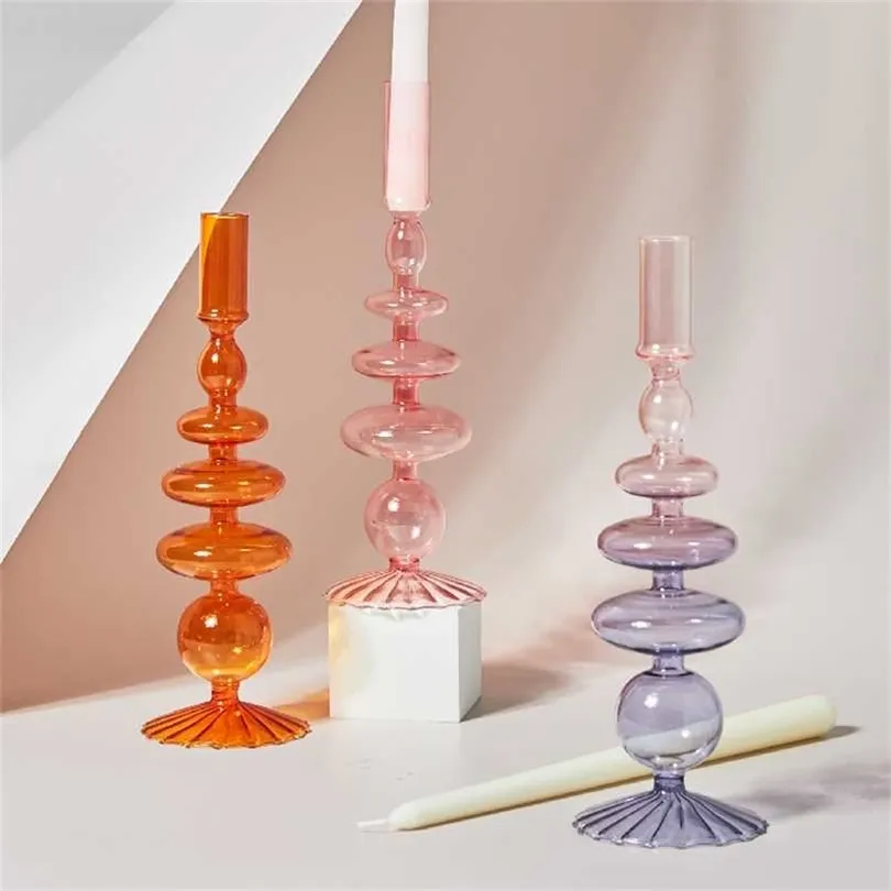 Candlesticks Holders Retro Glass Classic Craft for Wedding Decorations Candle Holder 211222