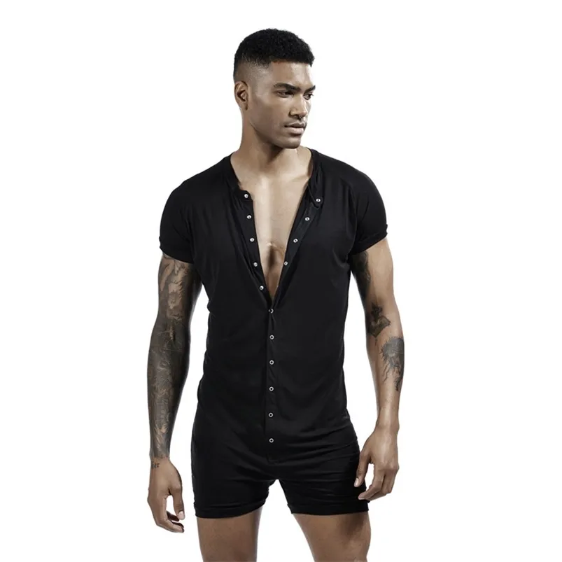 Pigiama da uomo Onesies Sleepwear di alta qualità Super-elastico da notte da uomo per il tempo libero Home Sexy Men Pigiama Set 210901