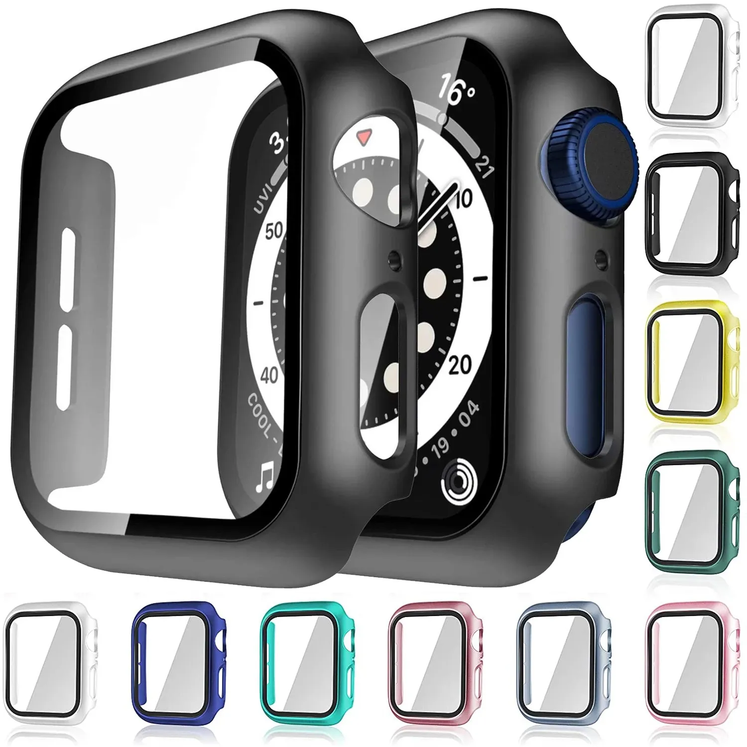 2 in 1 Glass film with Case For Apple Watch Ultra 49mm Series 8 7 se 6 5 4 3 41mm 45mm 44mm 40mm iWatch Cases 42mm 38mm Bumper Screen Protector Cover Watch