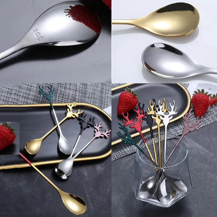 304 Stainless Steel Deer Head Shape Stirring Spoon Romantic Christmas Elk Coffee Dessert Spoon Exquisite Tableware with box gift