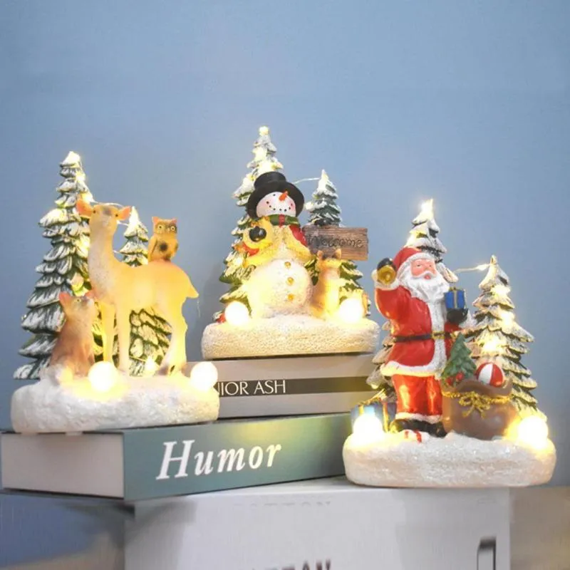 Juldekorationer Glödmusik Ornaments Resin Santa Claus / Snowman / Deer på året Skrivbordsbordet prydnad Chri Q6b2