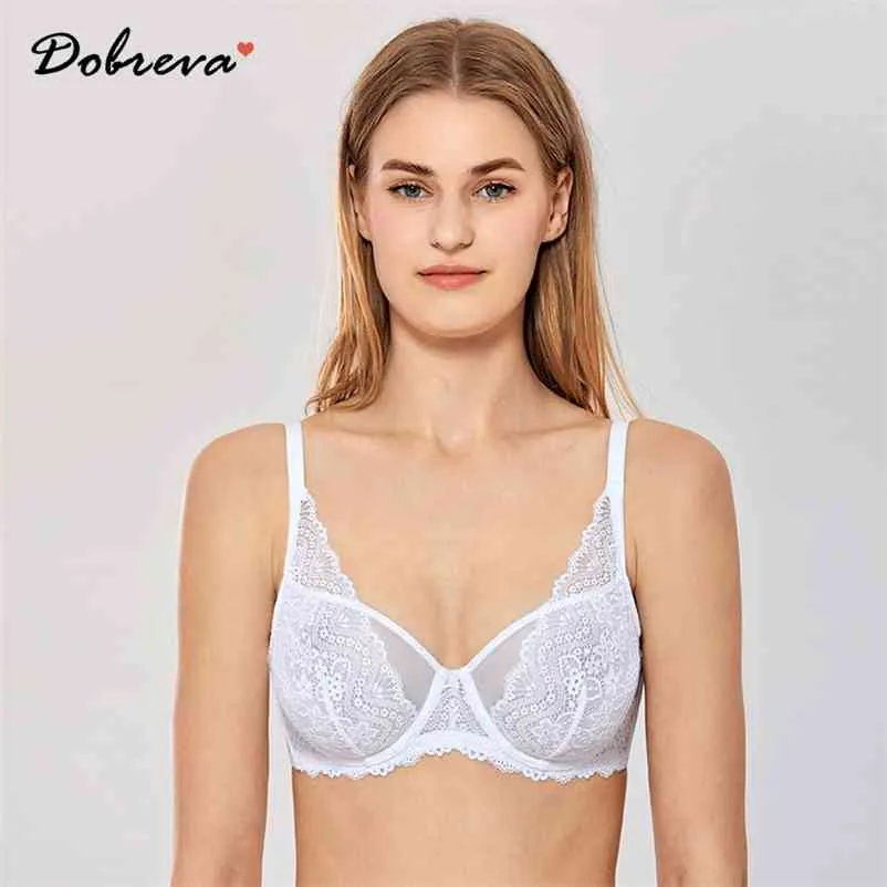 DOBREVA Femmes Dentelle Mesh Sexy Bralette Minimiseur Soutien-gorge à armatures sans doublure 210728