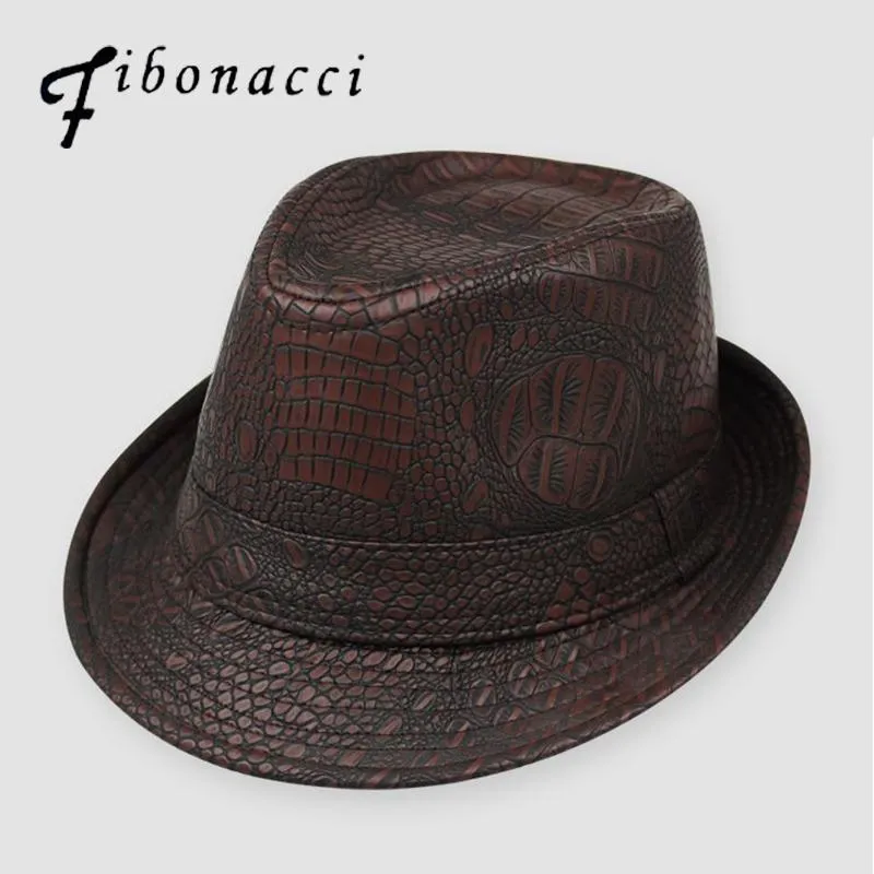 Fibonacci hattar för män England Fedora Jazz Hat Mans Vintage PU Läder Vinter Panama Cap Bowler Hat Cap Classic Version Gentleman