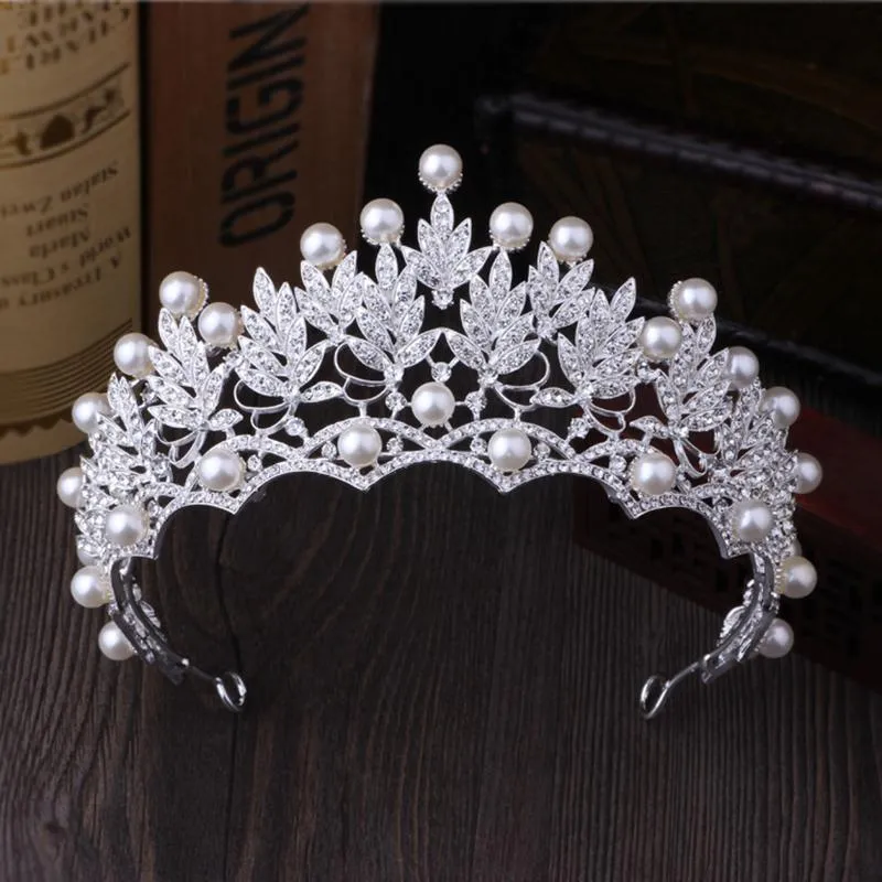 Fermagli per capelli Barrettes Vintage Argento Perla Strass Regina Principessa Diadema Sposa Tiara e Corona Fascia per capelli Accessori per gioielli da sposa