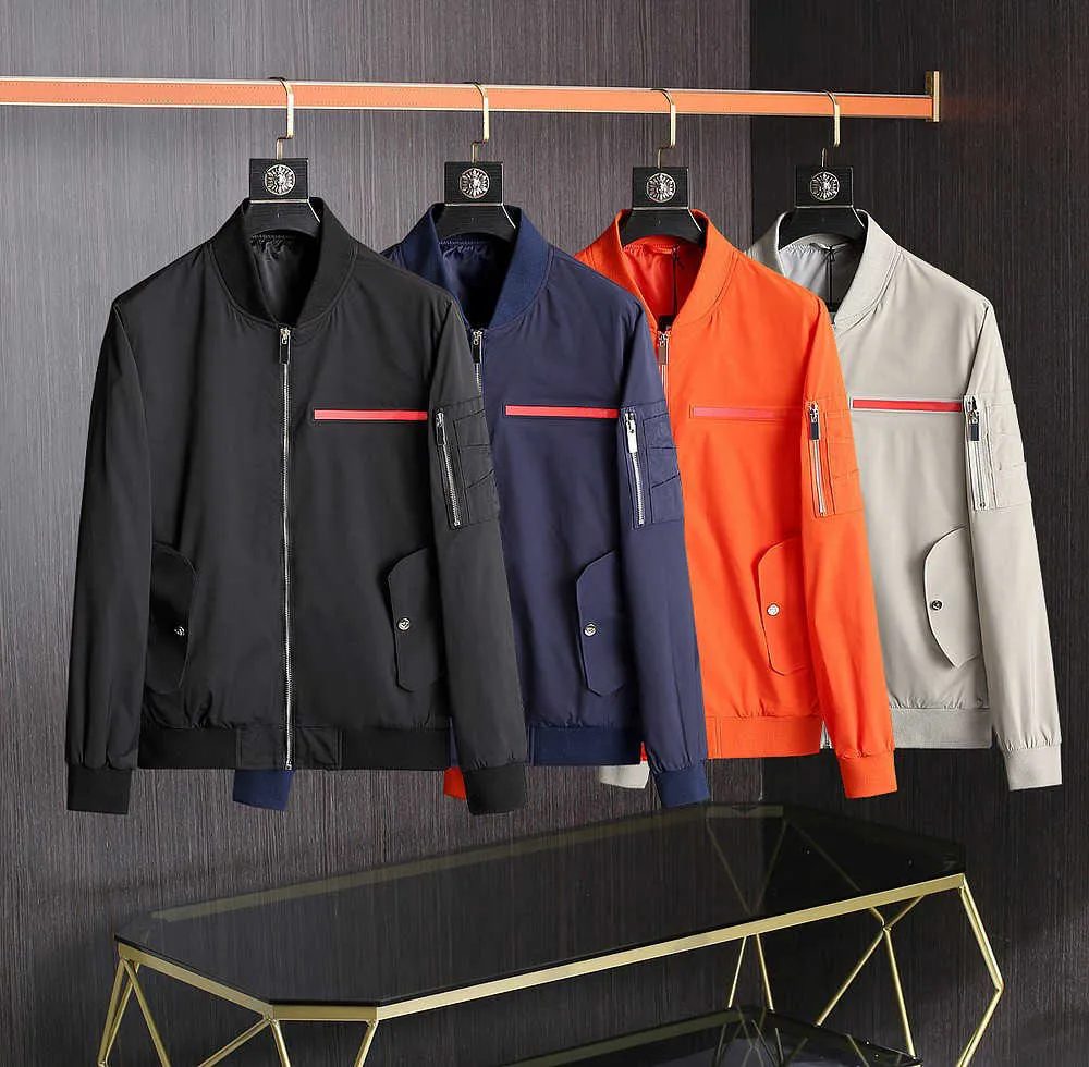 Primavera e Outono Men's Jaqueta Sólida Cor Casual Estilo Basebol Collar Zipper Cardigan Casaco de Alta Qualidade 211013