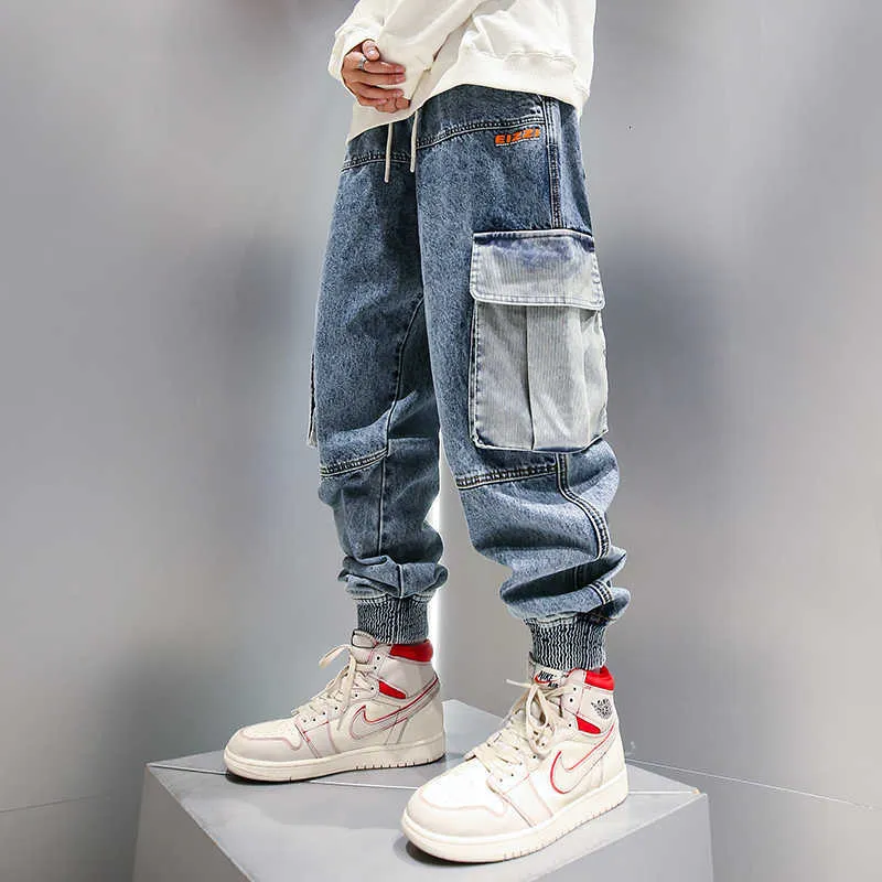 High Street Moda Mężczyźni Dżinsy Retro Niebieski Jakość Luźna Fit Szeroka Noga Baggy Spodnie Projektant Hip Hop Joggers Spodnie Cargo