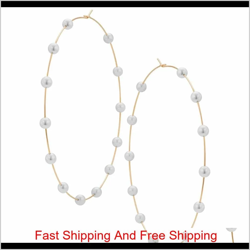 fashion women faux pearl beaded charm big hoop earrings statement jewelry gift