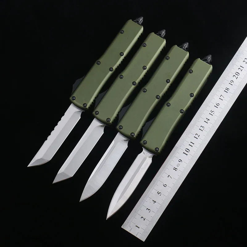 육군 녹색 UTX85 자동 나이프 D2 스틸 블레이드 양극 t6-6061 항공 알루미늄 합금 야외 전투 전술 생존 도구 캠핑 포켓 나이프