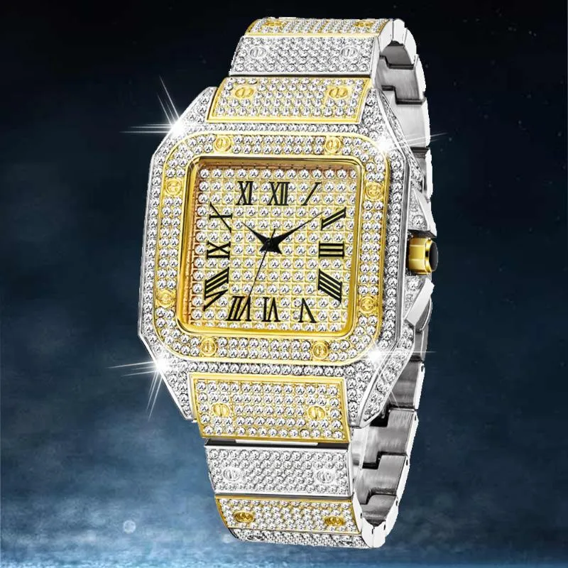 Montres-bracelets Hommes Casual Montres 2021 Hip Hop Bling Glacé Montre À Quartz Pour Hommes Argent Or Luxe Diamant Homme