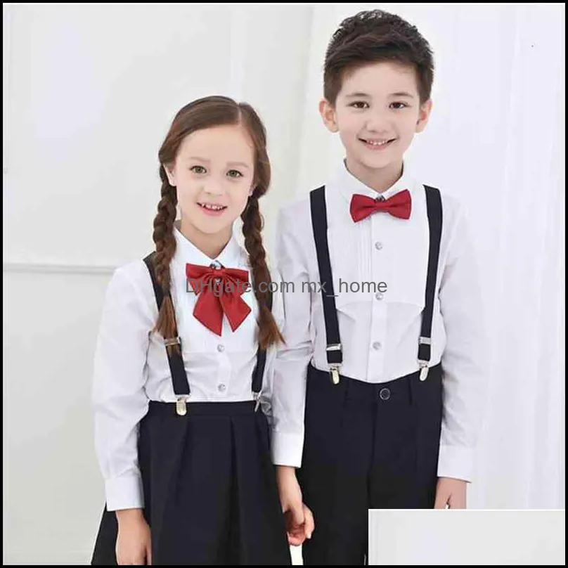 Boys Long Sleeve Shirt Boys Kids White Children School Uniforms Drape Suit For Wedding Party Gentleman School Clothes 110-180cm