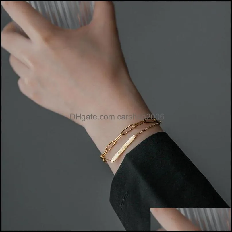 Link, Chain YUN RUO Vintage Yellow Gold Color Good Luck Double Bracelet Woman Man Birthday Gift 316 L Titanium Steel Jewelry Not Fade1