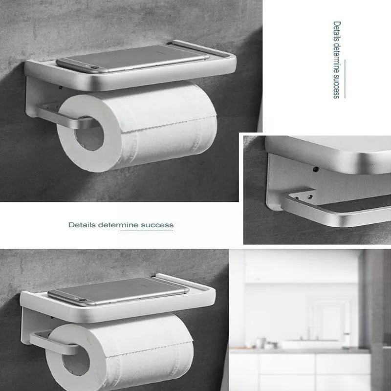 Porte-papier hygiénique Porte-serviettes Colle de poinçonnage gratuite Support de salle de bains Matériel d'espace en aluminium Ensemble de téléphone Étagère murale I1l5