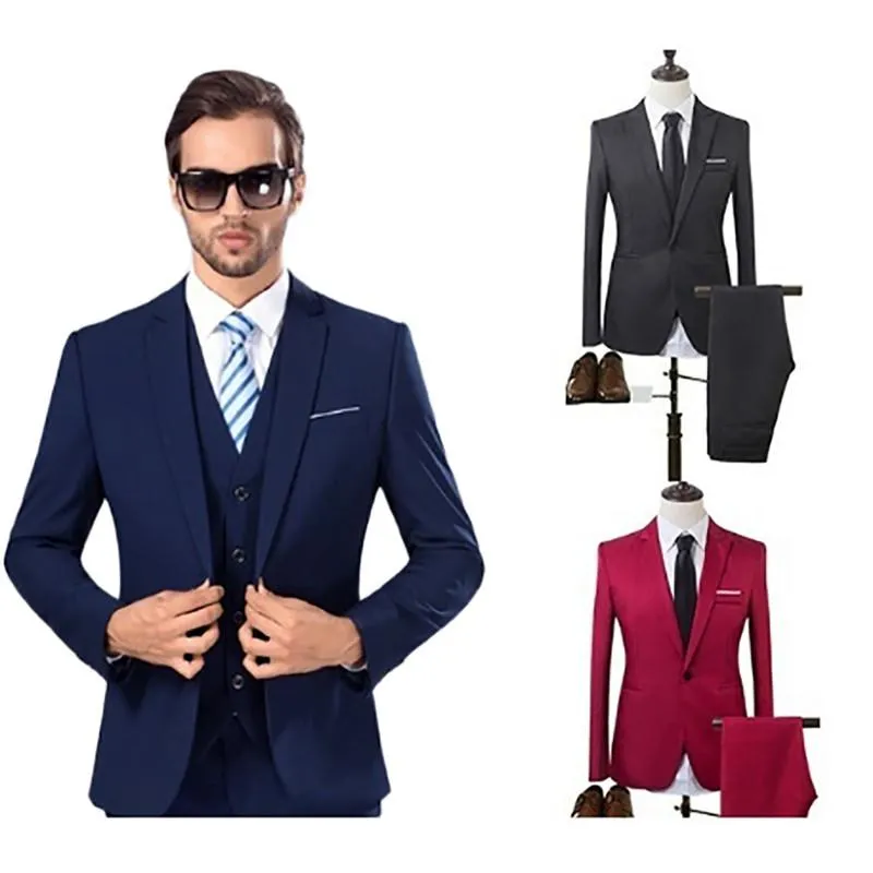 Erkek Suit Blazers Erkekler Düğün Takım Kostüm İş Resmi Parti İş Giyim Ceket Pantolon#264163328D