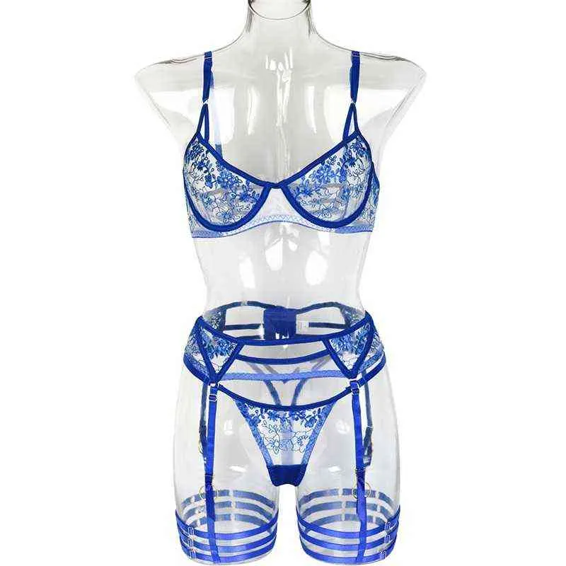 NXY Sexy Set Aduloty Royal Blue Womens Lace Embroidered Erotic Underwear  Underwire Bra Mesh See Through Sexy Lingerie Garter Belt Thong Set 1128  From Gspot, $15.66