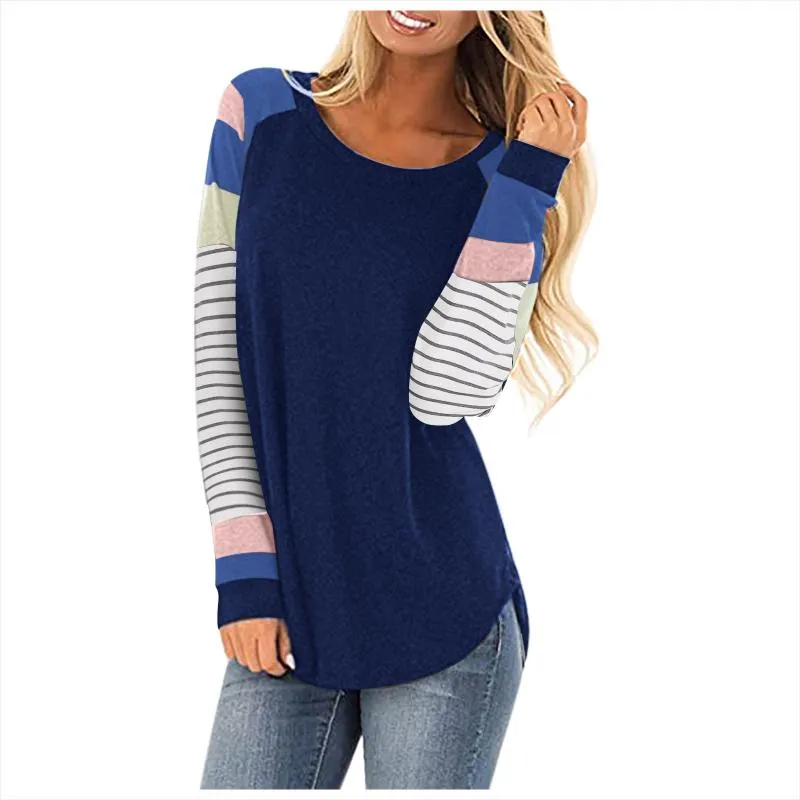 Women's T-Shirt Arrivel Striped Patchwork T-Shirts For Womens Long Sleeved Aesthetic Flowy Tunic Tops Daily Streetwear Vetement Femme A40