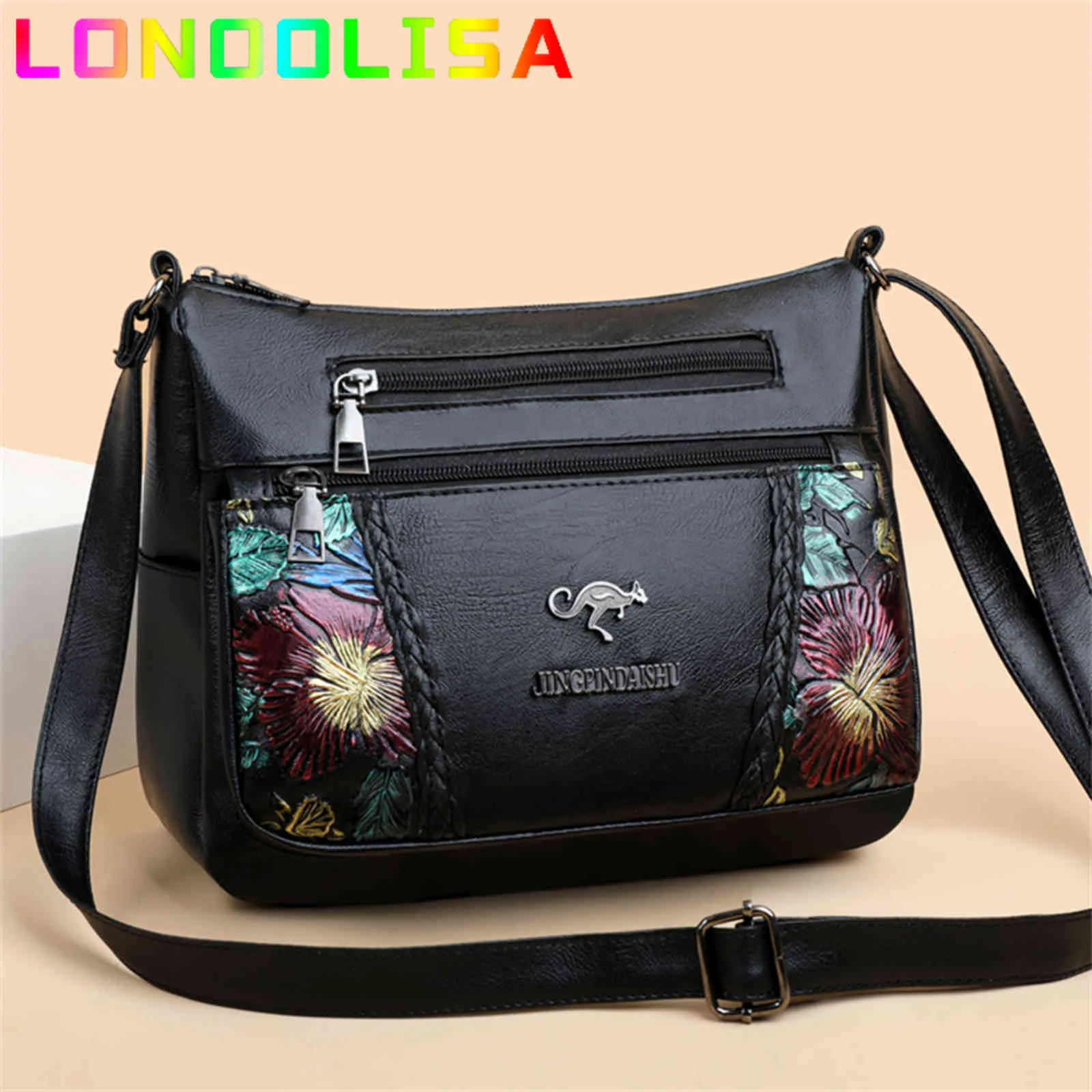 Multi-Pocket Ladi Flower Handväska Mode Kvinna Pans och Plånböcker Mjukt Läder Axel Msenger Sac Women's Crossbody Bag