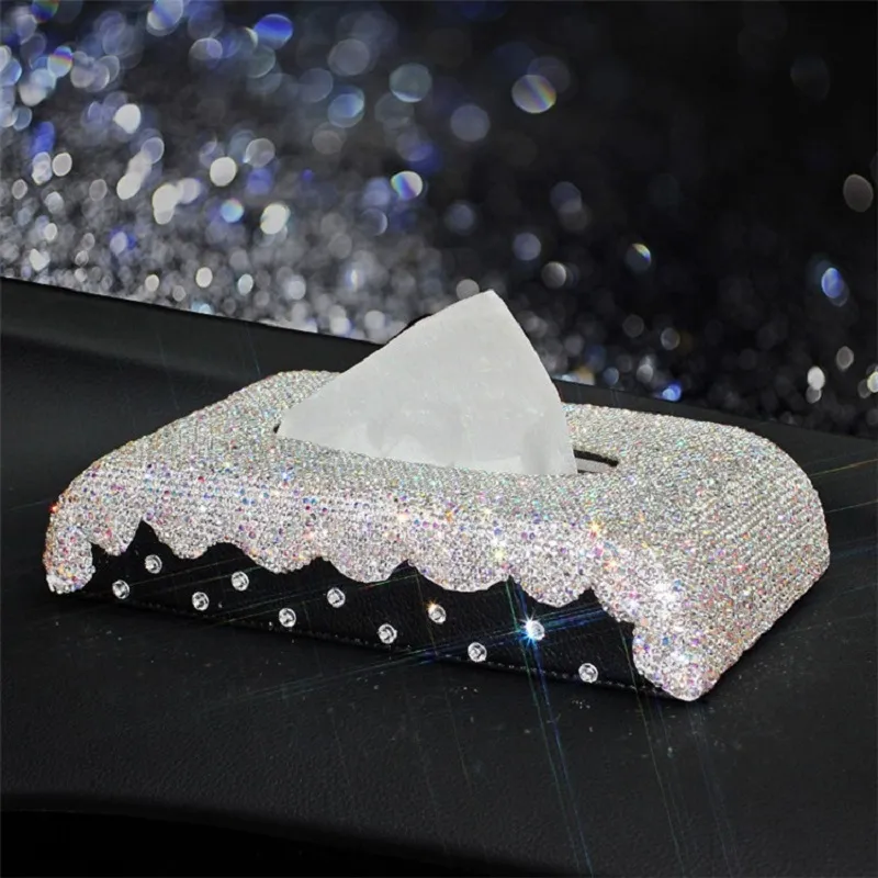 Caja interior del tejido del coche 1pcs Crystal Diamond Decoration Accessories Titular de servilleta