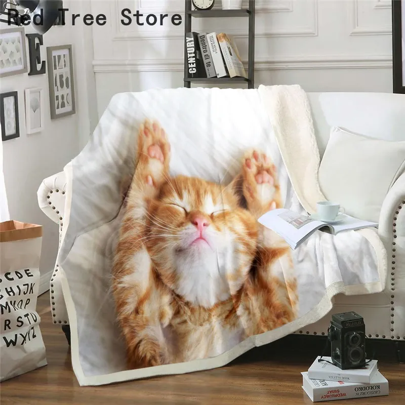 Couverture en flanelle douce imprimée en 3D, couvre-lit pour chaton, bébé, chat, dessin animé, animaux de compagnie, couvre-lit, literie, canapé, décor cadeau