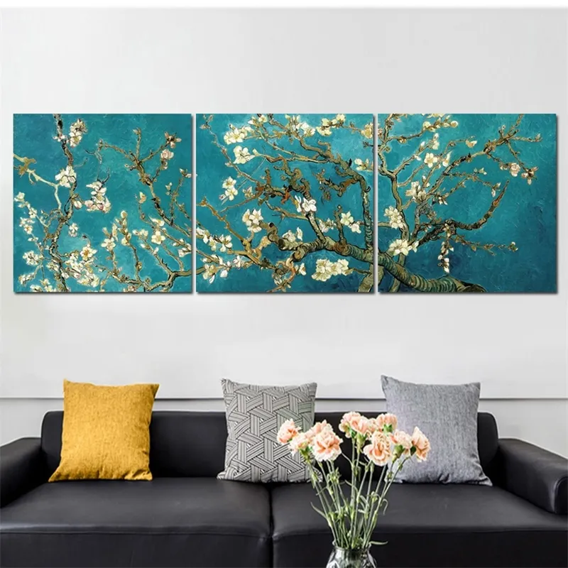 Van Gogh Beroemde olieverfschilderij Almond Blossom Reproductie Canvas Wall Art Prints Flower Poster Pictures for Room Decoration 210310