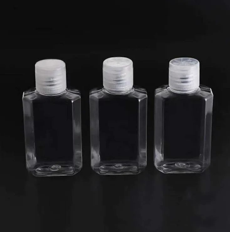 60 ml Puste Pet Plastikowe butelki z klapką Cap Transparent Square Shape Butelka do Makijażu Jednorazowe Ręczne Gel Sanitizer