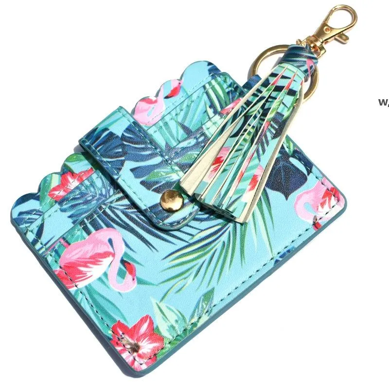 Creative PU Läder Kort Väska Dam Mynt Purväska Keychain för Party Favor Bus Card Holder med tofsy Nying RRF12503