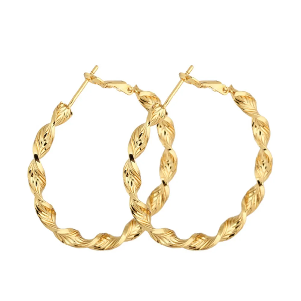 Twisted 4cm Large Circle Hoop Earrings Women Gift 18k Yellow Gold Filled Girl Huggie Jewelry