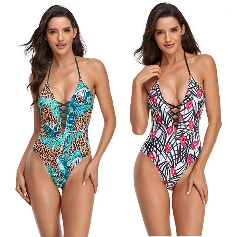 One-Piece Swimsuit Small Fresh Hollow Neck Printed Ladies Tight Backless Sexy DN-3053 Women's Swimwear