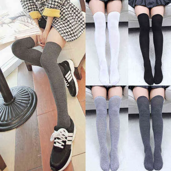Women Cotton Stocking Over the Knee Long Sock Candy Color Thigh High Socks