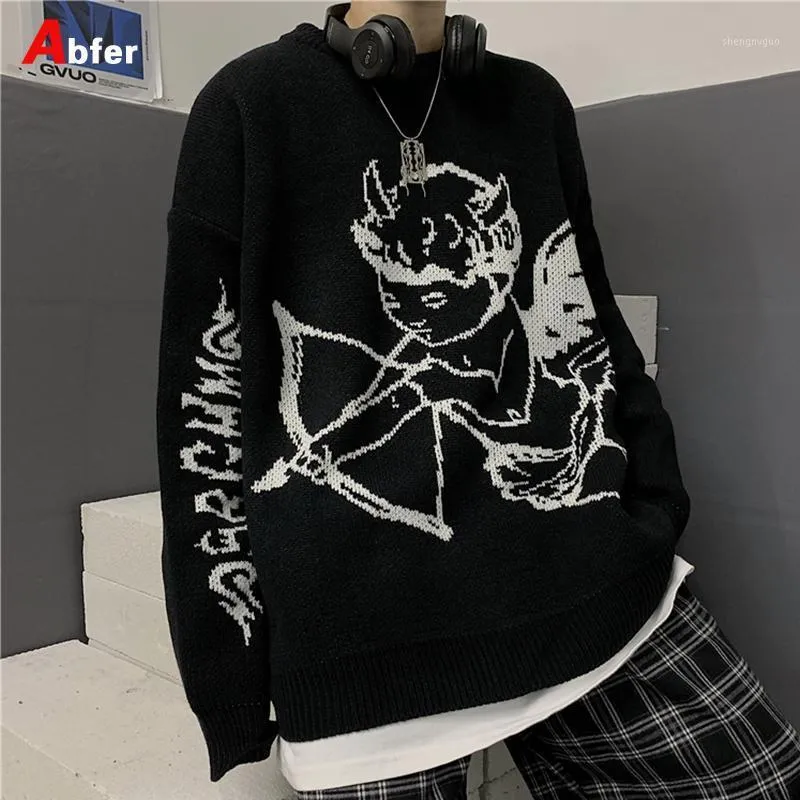 Pulls pour hommes Abfer Automne Ange Jacquard Pull Hommes Cupidon Pull Harajuku Anime Tricoté Surdimensionné Hip Hop Vintage Couple Vêtements Jumper