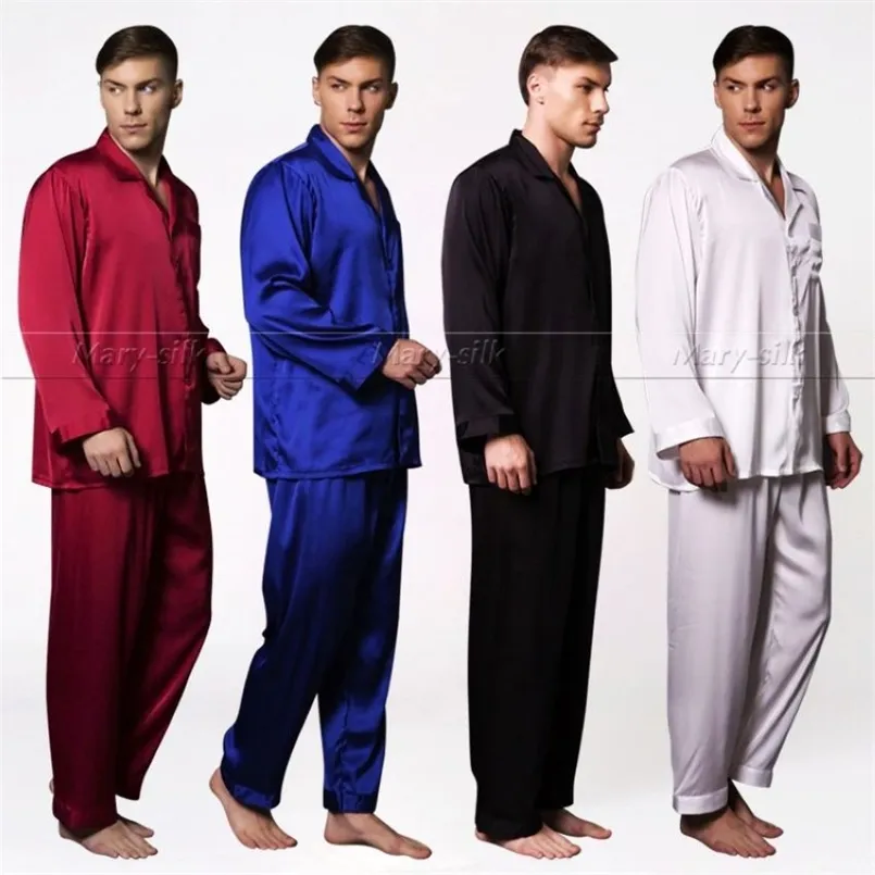 Mens Silk Satin Pyjama Set Pyjama Set PJS Nachtkleding Loungewear S, M, L, XL, 2XL, 3XL, 4XL Plus Size__FITS All Season 210812