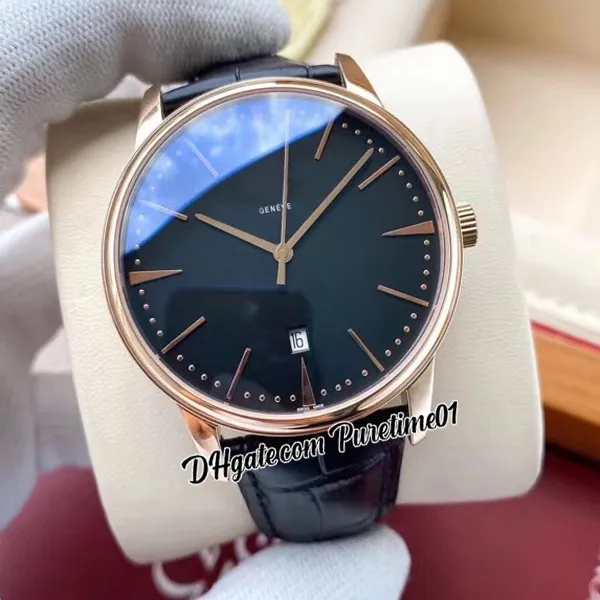 42mm Traditionnelle A21J Automatic Mens Watch Two Tone Rose Gold Black Dial Stick Markers Brown Leather Strap SPorts Watches 6 Styles Puretime01 E139b2