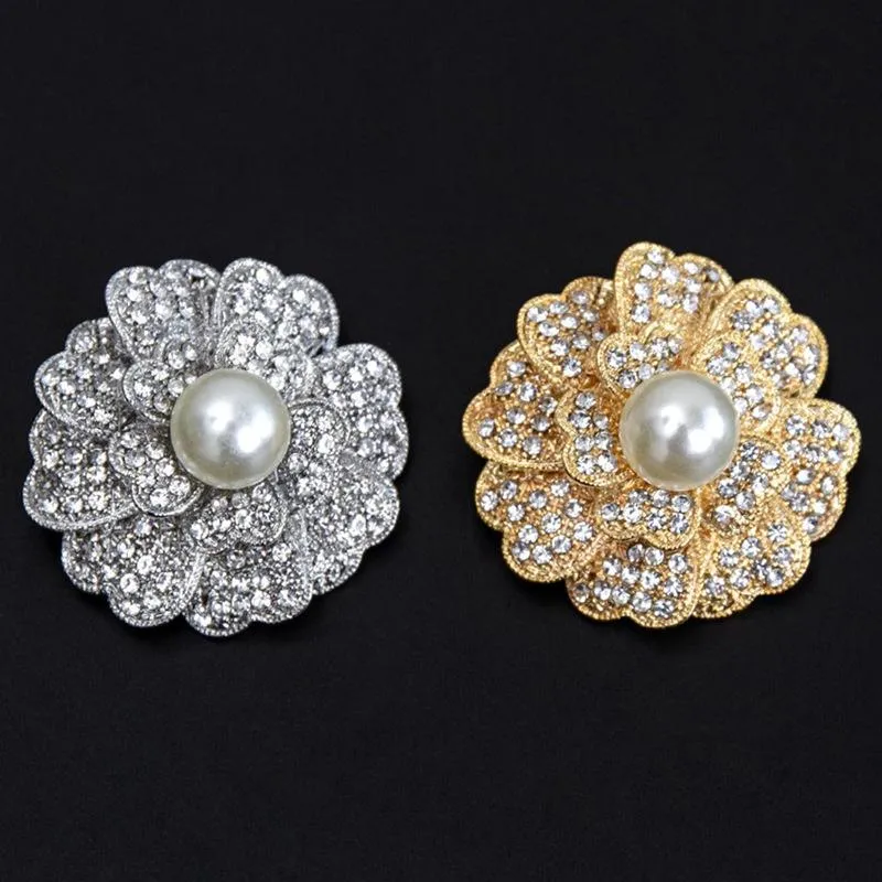 Pins, broches coreano luxo rosa flor 2021 cristal pérola ouro broche bouquet nupcial mulheres casamento jóias