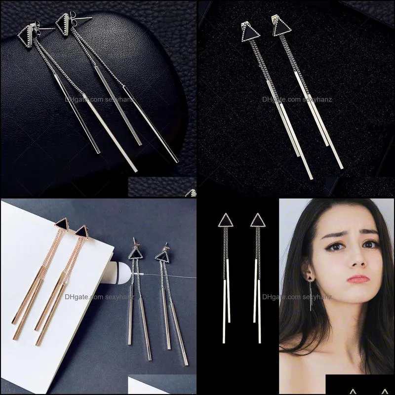 Geometric Triangle Long Tassel Bar Drop Earrings For Women Minimalism Personality Ear Line Dangle Oorbellen Gift