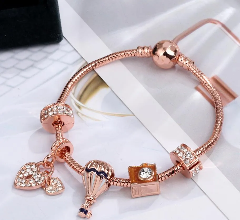 2020 New Style Charm Bracelet Women Fashion Beads Bracelet Bangle Plated Rose Gold Diy Pendants Bracelets Jewelry